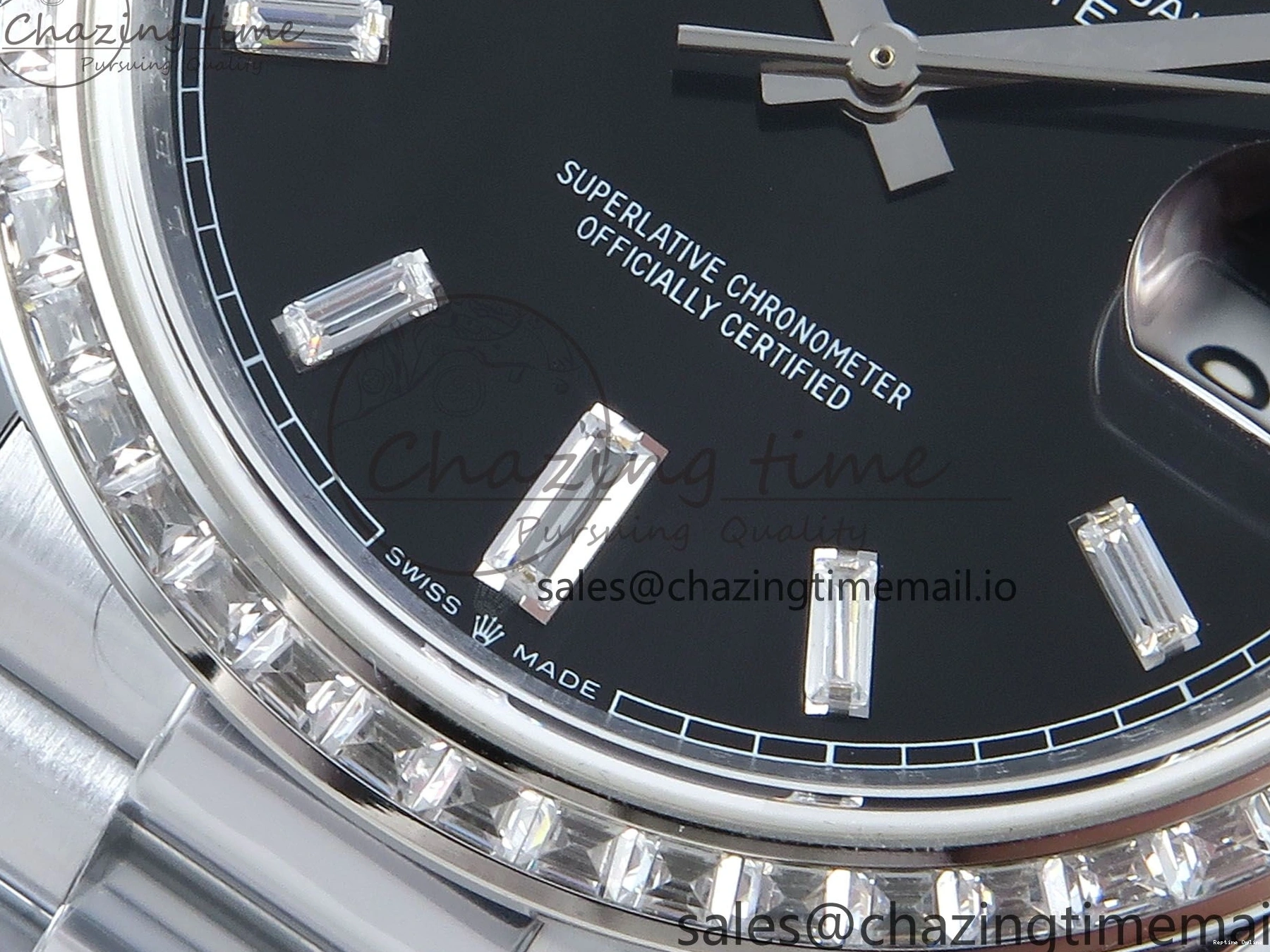 1221 Soft DayDate 40 SS QF 1:1 Best Edition Black Crystal Dial Diamonds Bezel on President Bracelet A2836 V5 (Gain Weight) 477